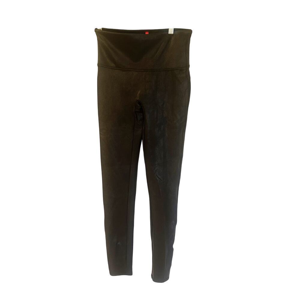 SPANX Faux Leather Leggings Black Size M High Rise Stretch